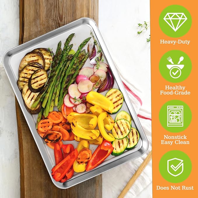 CEKEE Stainless Steel Baking Sheet Set of 4, Large Baking Pan & Cookie Sheet & - Image 5