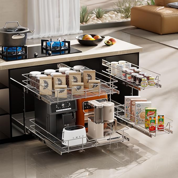 2 Tier Pull Out Cabinet Organizer 11" W X 22" D, Slide Out Drawers - Image 8