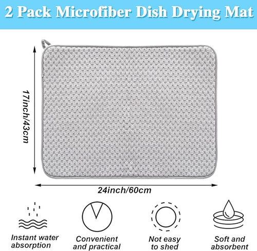 2 Pack Microfiber Dish Drying Mat, 24*17 inch Absorbent Dish Drainer Kitchen - Image 2