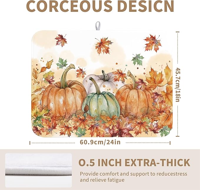 Fall Dish Drying Mat for Kitchen Counter 18×24 Inch Orange Pumpkin Drainer Pad - Image 4