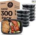 Glotoch Express 300 Pack 32oz Black 2 Compartment Square Meal Prep Containers by GlotochExpress