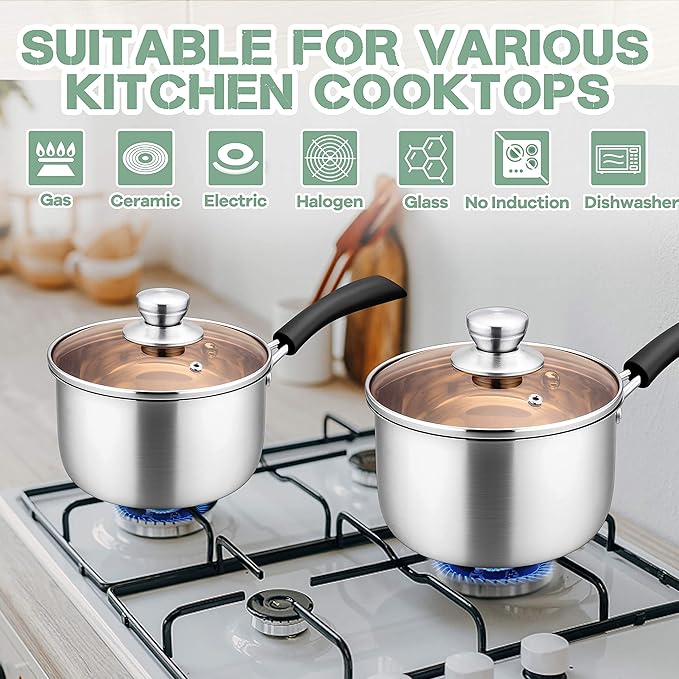 Herogo Saucepan Set with Lid, 1 Quart & 2 Quarts & 3 Quarts 18/10 Stainless - Image 5