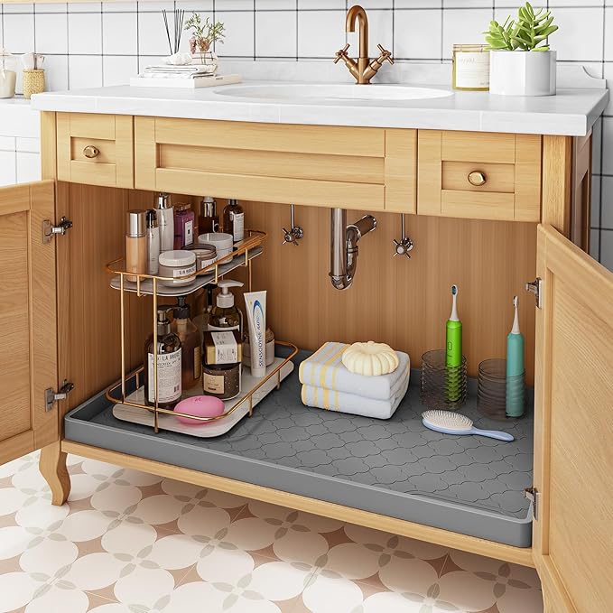 Jin&Bao Waterproof Under Sink Mat 25" x 19", Thick Silicone Mat Cabinet - Image 5