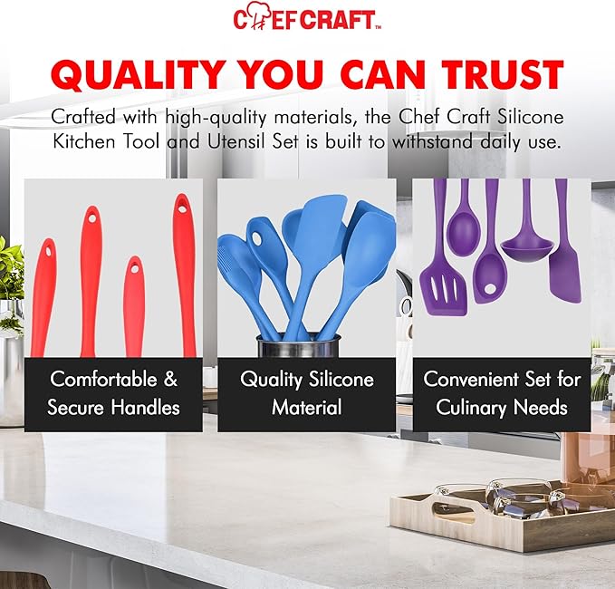 Chef Craft 5 Piece Multicolored Premium Silicone Kitchen Tool Set - Image 6