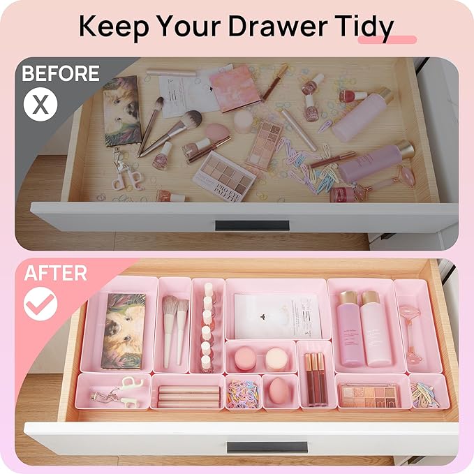 Vtopmart 44 PCS Plastic Drawer Organizers Set, 4-Size Versatile Bathroom and - Image 3