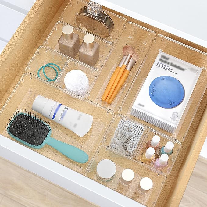 StorMiracle 33 PCS Clear Plastic Drawer Organizers Set, 4 Size Desk Drawer - Image 5