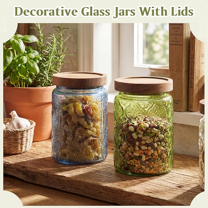 Willinglong 2 Pack 23.7oz Colored Vintage Glass Storage Jars - Image 5