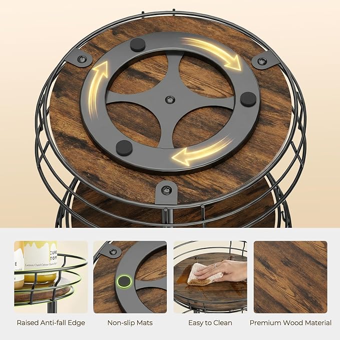 LAMU 10'' Lazy Susan Turntable Organizer, 3 Tier Round Rotating Spice Rack - Image 5