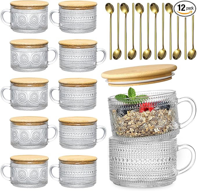LANDNEOO 12pcs Set Irish Coffee Glasses, Vintage Coffee Mugs, Overnight Oats by MakeLifeBetterEasier