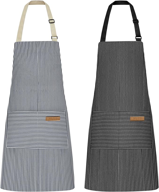 NLUS 2 Pcs Kitchen Cooking Aprons, Poly/Cotton Blend Adjustable Soft Bib Stripe by NLUS
