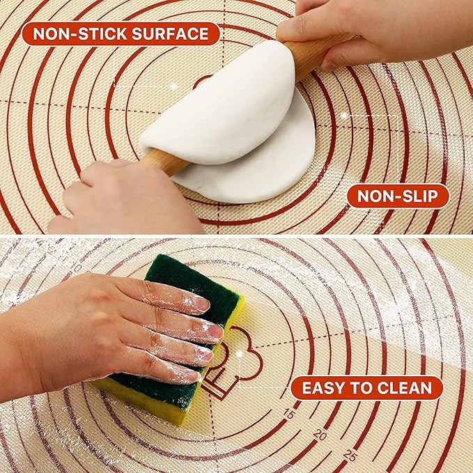 2 Pack Non Stick 26''x16'' Extra Large Thick Silicone Pastry Mat and 16''x11'' - Image 4