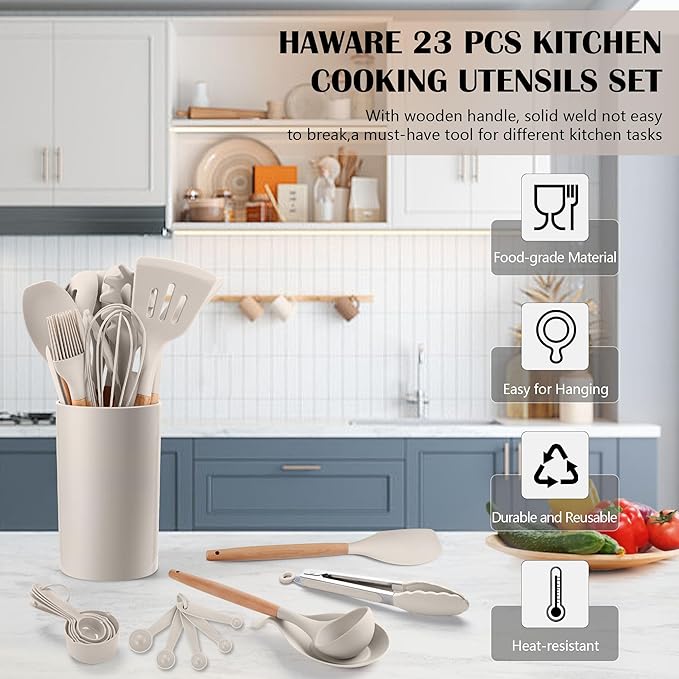 HaWare Kitchen Cooking Utensils Set, 23-Piece Silicone Kitchen Utensils Spatula - Image 3