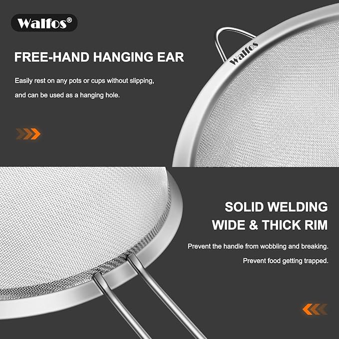 Walfos 8.6 Inch Large Fine Mesh Strainer, Kitchen Metal Food Strainers - Image 5