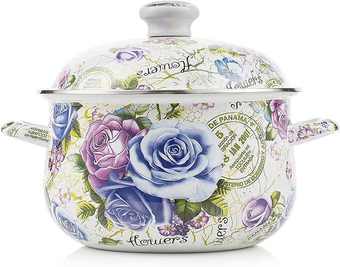 Retro 5QT Flower Enamel on Steel Stock Soup pot by OLYTARU