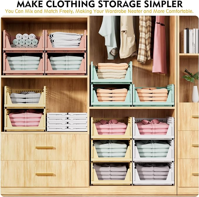 SNSLXH 5 Pack Stackable Closet Storage Basket, Space-Saving Clothes Storage - Image 4