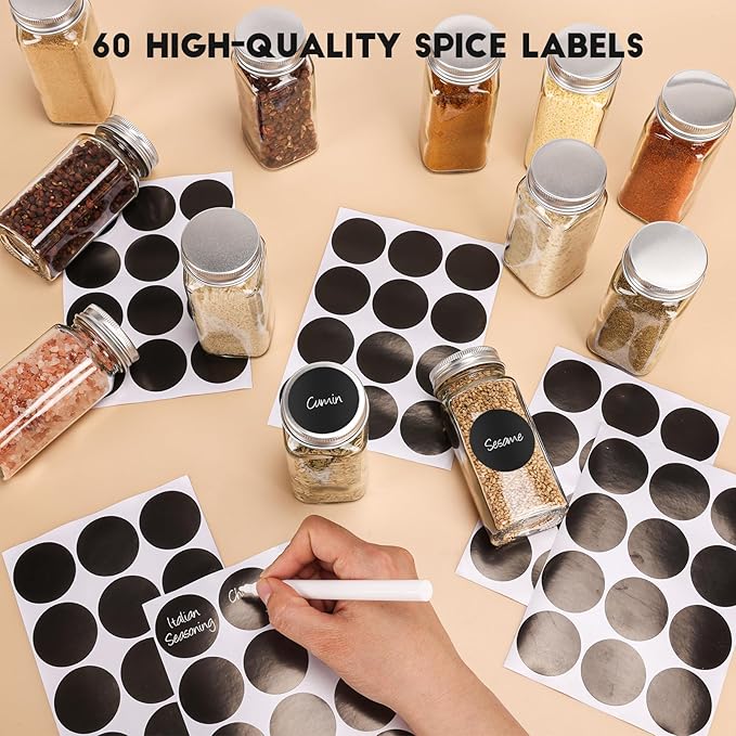 6Pcs Spice Jars with Label, 4oz Empty Square Seasoning Containers, Spice Jars - Image 7