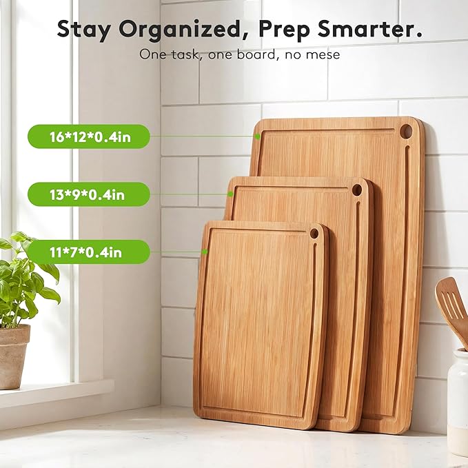 Bamboo Cutting Boards for Kitchen, Carbonized Wood Cutting Board Set - Image 5