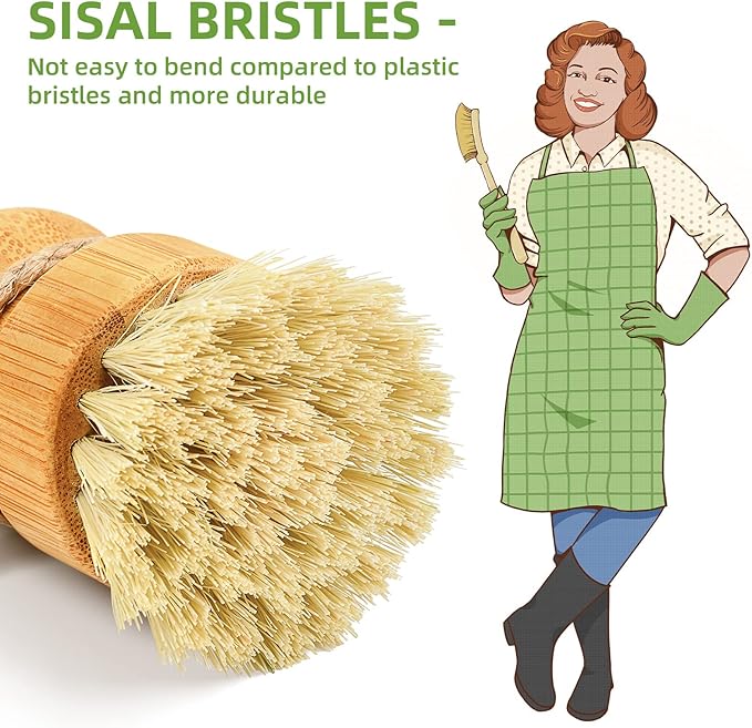 Bamboo Dish Scrub Brushes, Kitchen Wooden Cleaning Scrubbers Set - Image 2