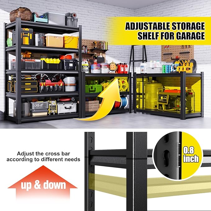 Set of 8 71"H Garage Shelving-2050LBS 5 Tier Storage Shelves, Adjustable Heavy - Image 4