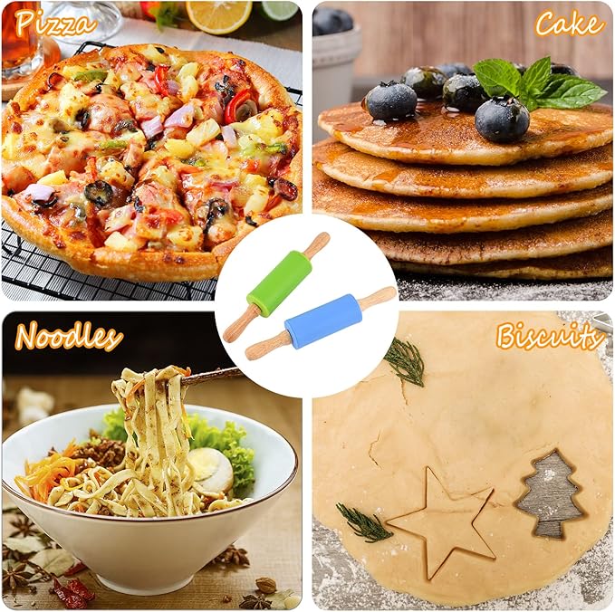Mini Silicone Rolling Pin for Kids, Non-stick Surface Wood Handle, 9 Inch 6 Pack - Image 5