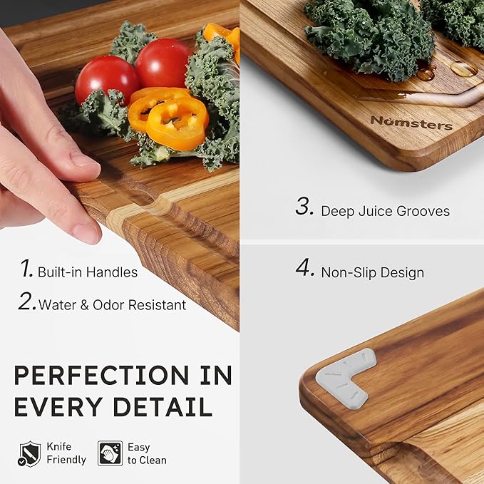 15'' Teak Wood Cutting Board for Kitchen Non Slip Over Sink Charcuterie Board - Image 6