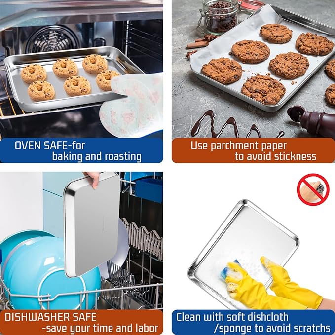 P&P CHEF 10.5 Inch Baking Cookie Sheet, Oven Pan Tray Stainless Steel Sheet Pan - Image 3