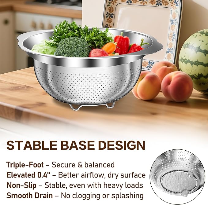 Stainless Steel Colander for Kitchen, Stainless Steel Strainer, Pasta Strainer - Image 4