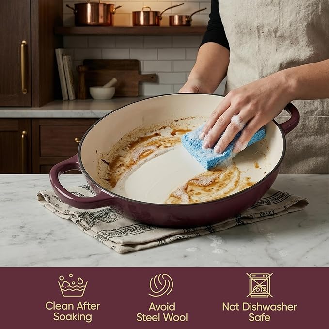 Vintage Style 3 Quart Enameled Cast Iron Braiser, Non Stick Enameled Cast Iron - Image 5