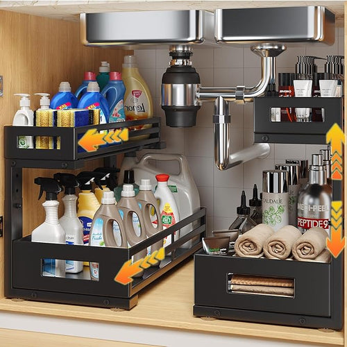 2-Pack 17"Deep Under Sink Organizer And Storage, 2-Tier L-Shaped Pull Out by UnderSinkOrganizer