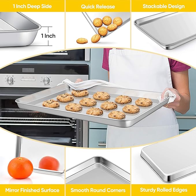 Homikit 1 Pack Baking Sheet, 18 x 13 Inches Stainless Steel Large Cookie Pan - Image 3