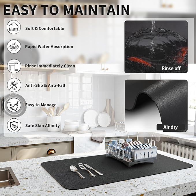 HotLive Dish Drying Mat for Kitchen Counter, Heat Resistant Drainer Mats - Image 4