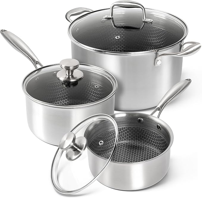MICHELANGELO 6 Pcs Tri-ply Stainless Steel Pot Set, 2QT & 3QT & 8QT Pot by Michelangelo