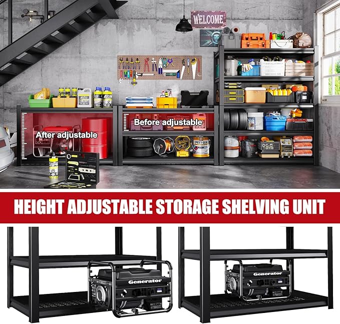 Set of 3 Garage Shelving-3500 lbs 5 Tier Storage Shelves, Adjustable Heavy Duty - Image 7