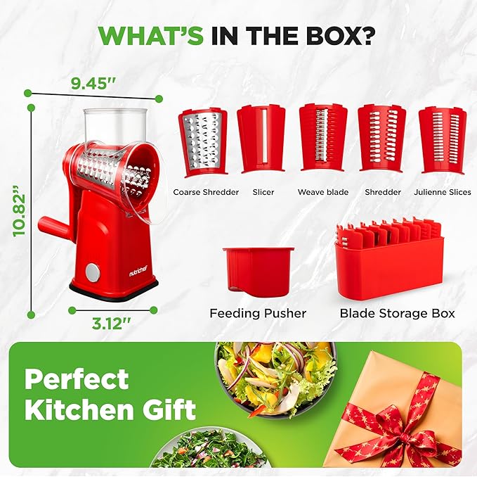NutriChef 5 in 1 Cheese Grater & Shredder | 5 Different Blades - Image 8