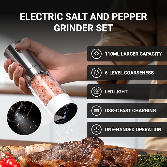 ThermoMaven Electric Salt and Pepper Grinder Set, 110ml Larger Rechargeable - Image 3