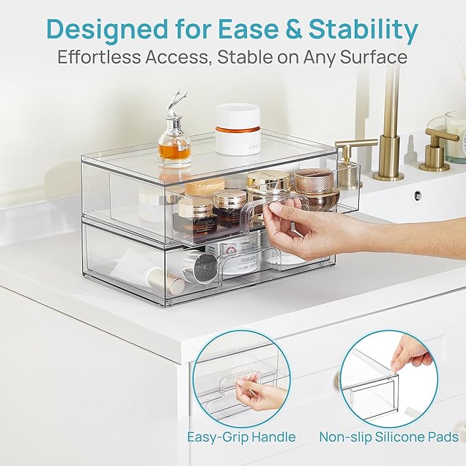 Vtopmart 12.1''W Clear Stackable Storage Drawers, 4 Pack Acrylic Plastic - Image 7