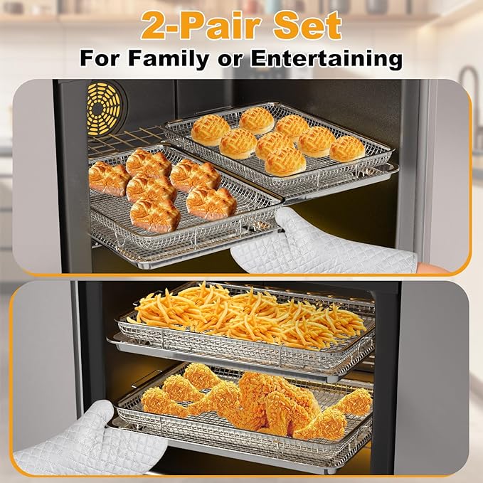2 Pack Air Fryer Basket for Oven, Large Air Fryer Basket and Tray Stainless - Image 4