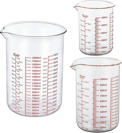 3 Piece Glass Measuring Cup Set, Includes 2-Cup, and 8-Cup High Borosilicate by AckersBORO33