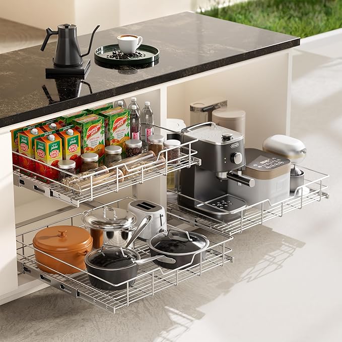 2 Tier Pull Out Cabinet Organizer 11" W X 22" D, Slide Out Drawers - Image 7