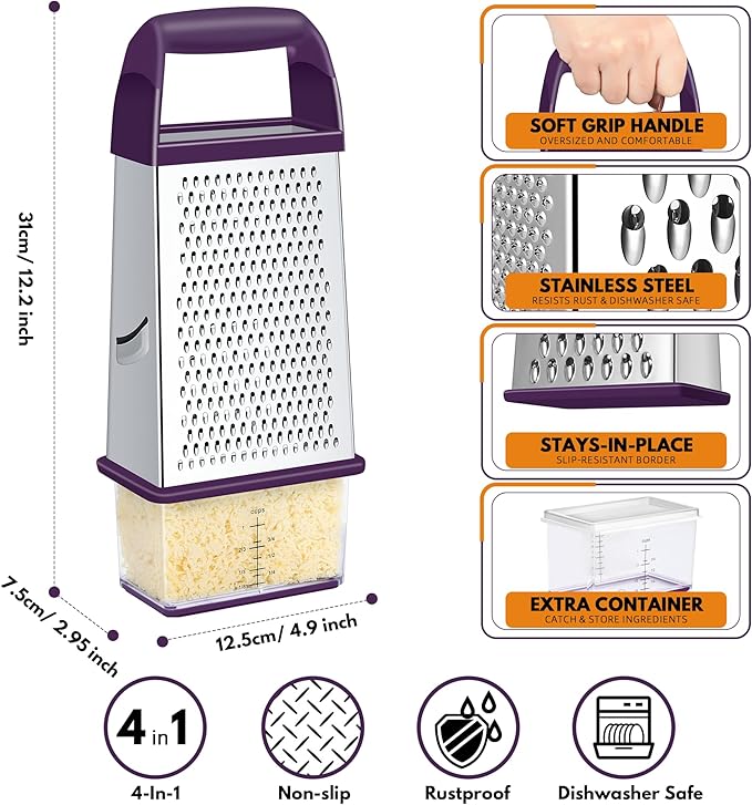 Urbanstrive Cheese Grater With Container, Professional Cheese Grater with Handle - Image 2
