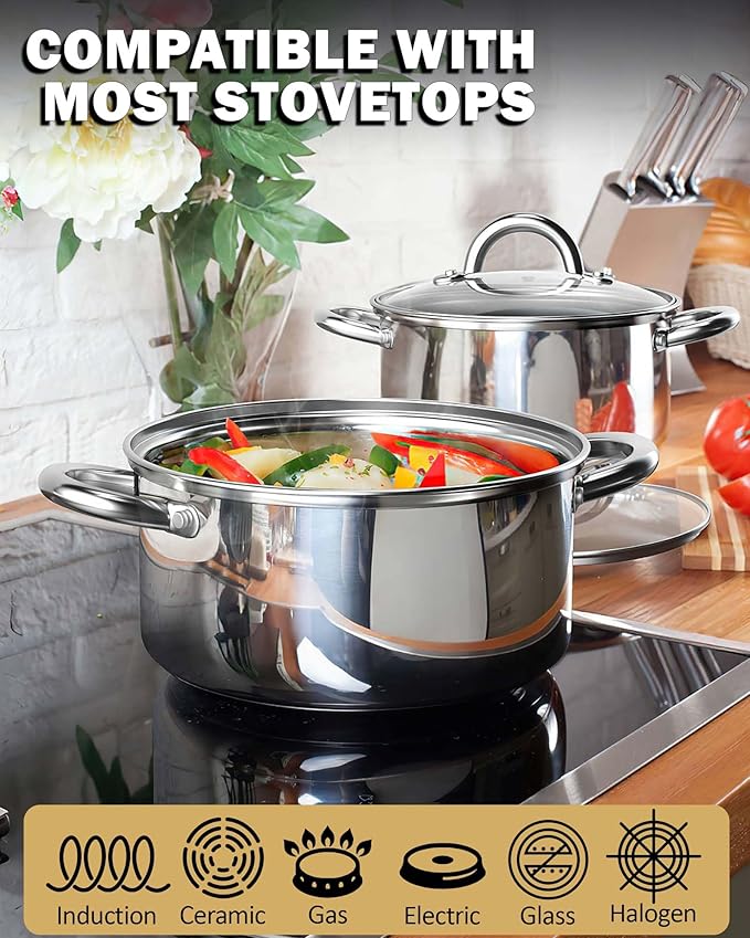 Cook N Home Kitchen Cookware Sets, 12-Piece Basic Stainless Steel Pots and Pans - Image 3