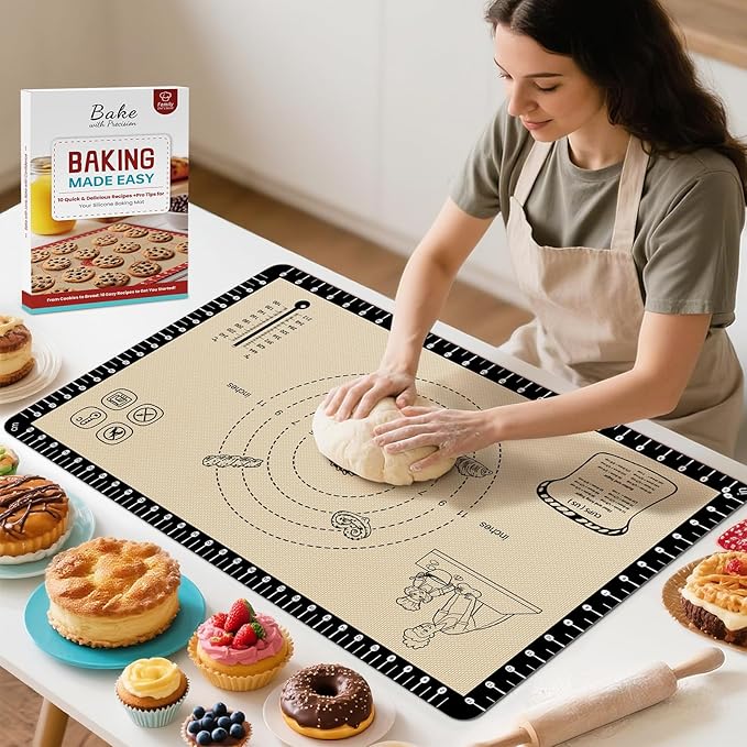 Silicone Baking Mat with 10 Recipes, Non Stick Silicone Pastry Mat, Kneading by Bredominant