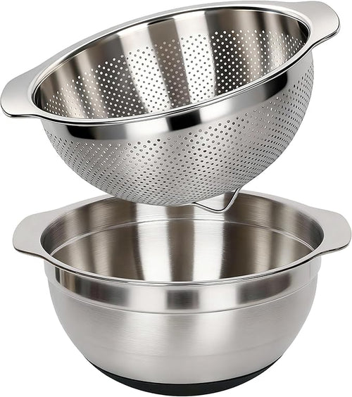 304 Stainless Steel Colander, 5 QT Large Capacity and 5QT Mixing Bowl, 2mm by Qimh