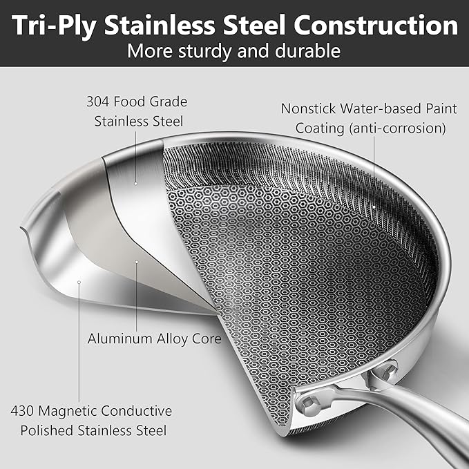 Non Stick Frying Pans, 12-inch Hybrid Frying Pans Nonstick Stainless Steel - Image 3