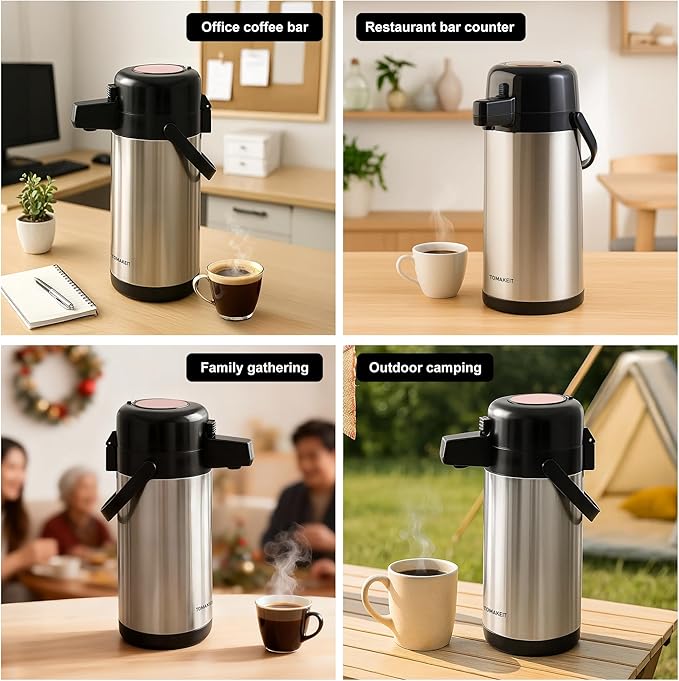 TOMAKEIT Airpot Coffee Carafe for Keeping Hot, 102oz/3L Coffee Dispenser Thermal - Image 8