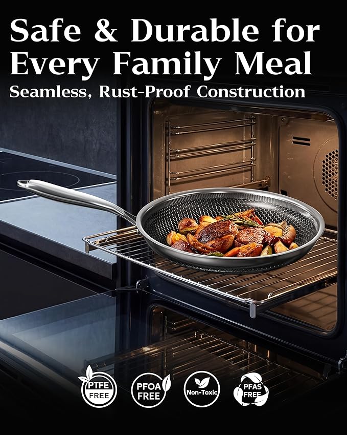 Honeycomb Stainless Steel Nonstick Frying Pan, Induction Cooktop Compatible - Image 5