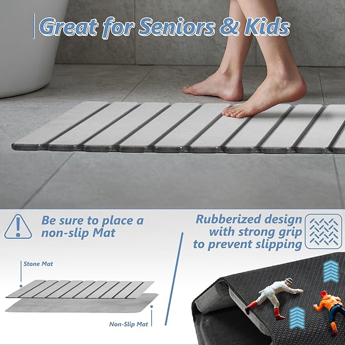 AWW Foldable Stone Bath Mat, Quick Dry Diatomaceous Earth Bath Mat - Image 3