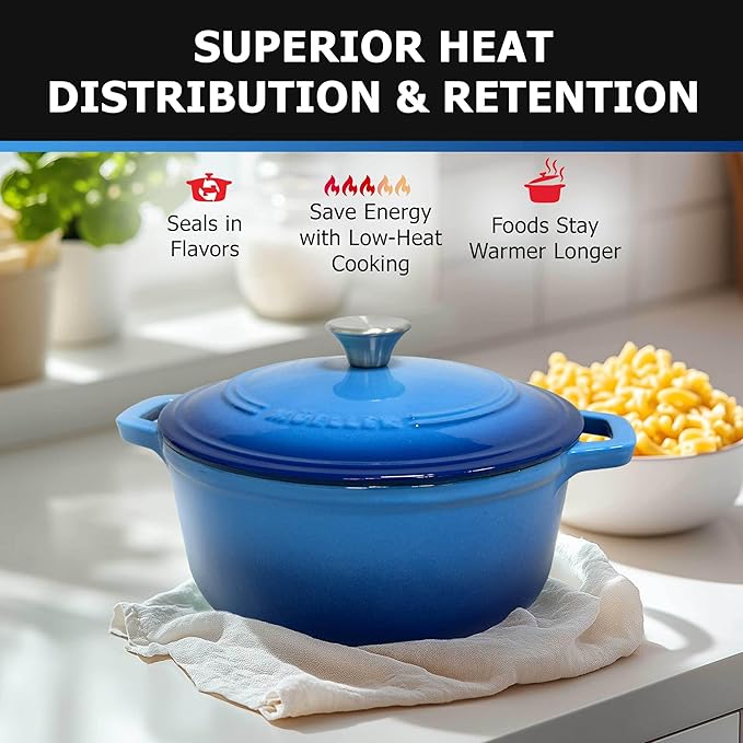 MUELLER HOME 4.5 QT Enameled Cast Iron Dutch Oven, Heavy-Duty Casserole Dish - Image 3