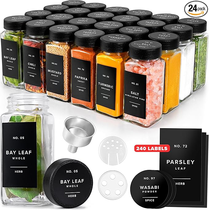 EDELHAUS Glass Spice Jars with Labels Spice Containers with 240 Labels by EDELHAUS
