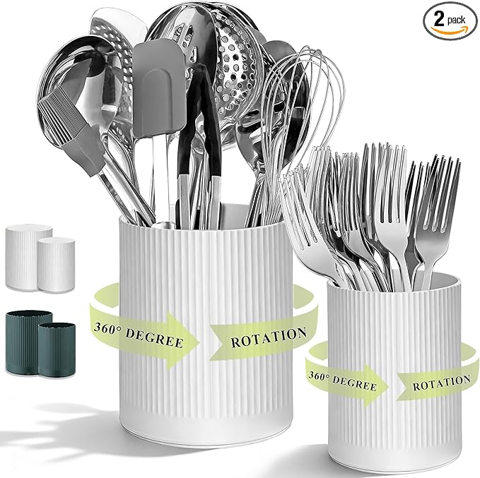 HOMQUEN 360° Rotating Utensil Holder, 6.3''+4.7'' Plastic Kitchen Utensil Holder by HOMQUEN